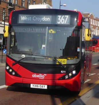 Abellio 8211 on 367 to Croydon, Bromley High Street, March 2022.